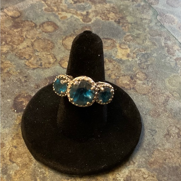 Three-Stone Blue Topaz Sterling Silver Ring